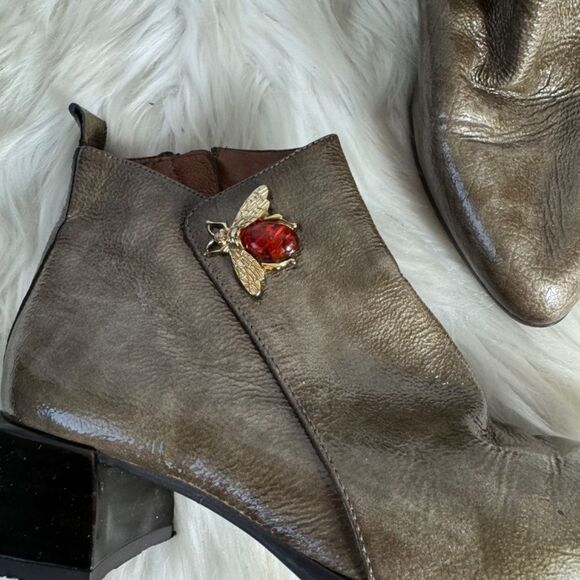Hispanitas Ginger Grey/Brown Crinkled Patent Leather Block Heel Booties Sz 36/US - Picture 4 of 6